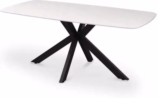 Tavolo da pranzo VINCI lunghezza 180cm con piano di 10mm in pietra effetto marmo bianco