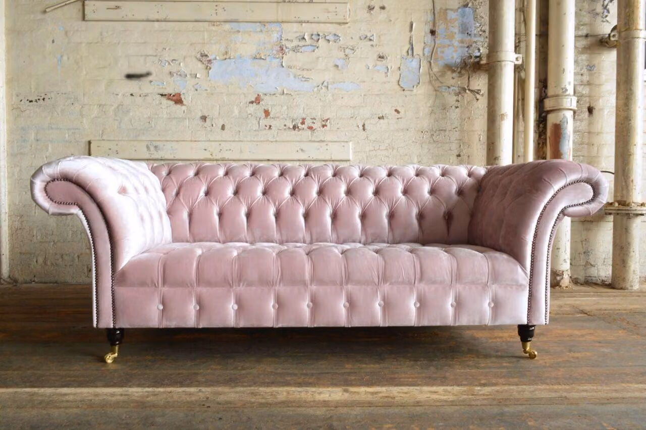 Design Chesterfield Dreisitzer 3Sitzer Stoff Couch Polster Sofas Sofa Sitz Relax