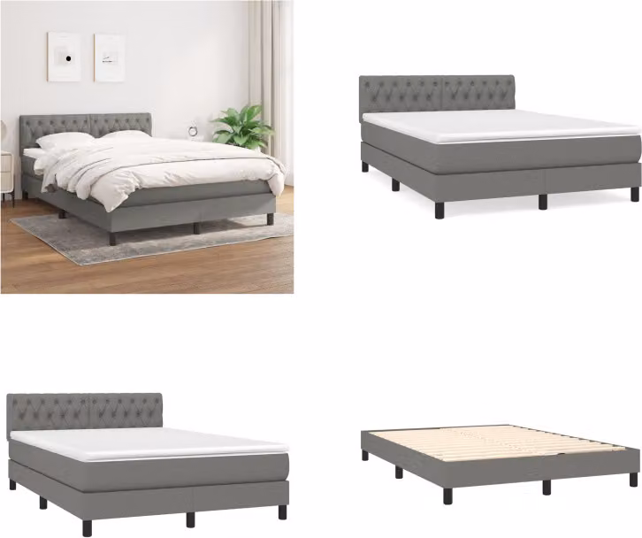 vidaXL Letto matrimoniale con materasso in tessuto grigio scuro 140x200 cm - Letto matrimoniale - Boxspringbetten - Bett - Schlafzimmermöbel