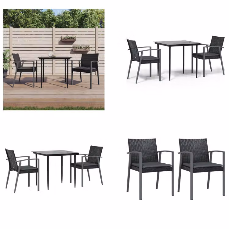 vidaXL Set da pranzo da giardino 3 pezzi con cuscini in rattan e acciaio - Set da pranzo da giardino - Set da pranzo da giardino - Set da pranzo da esterno