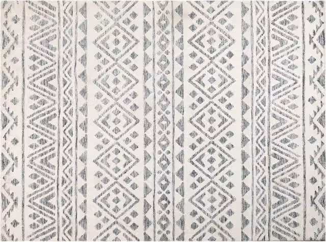 Tappeto Beliani moderno e minimalista con motivo geometrico, beige e grigio, in poliestere, L: 400 cm x P: 300 cm