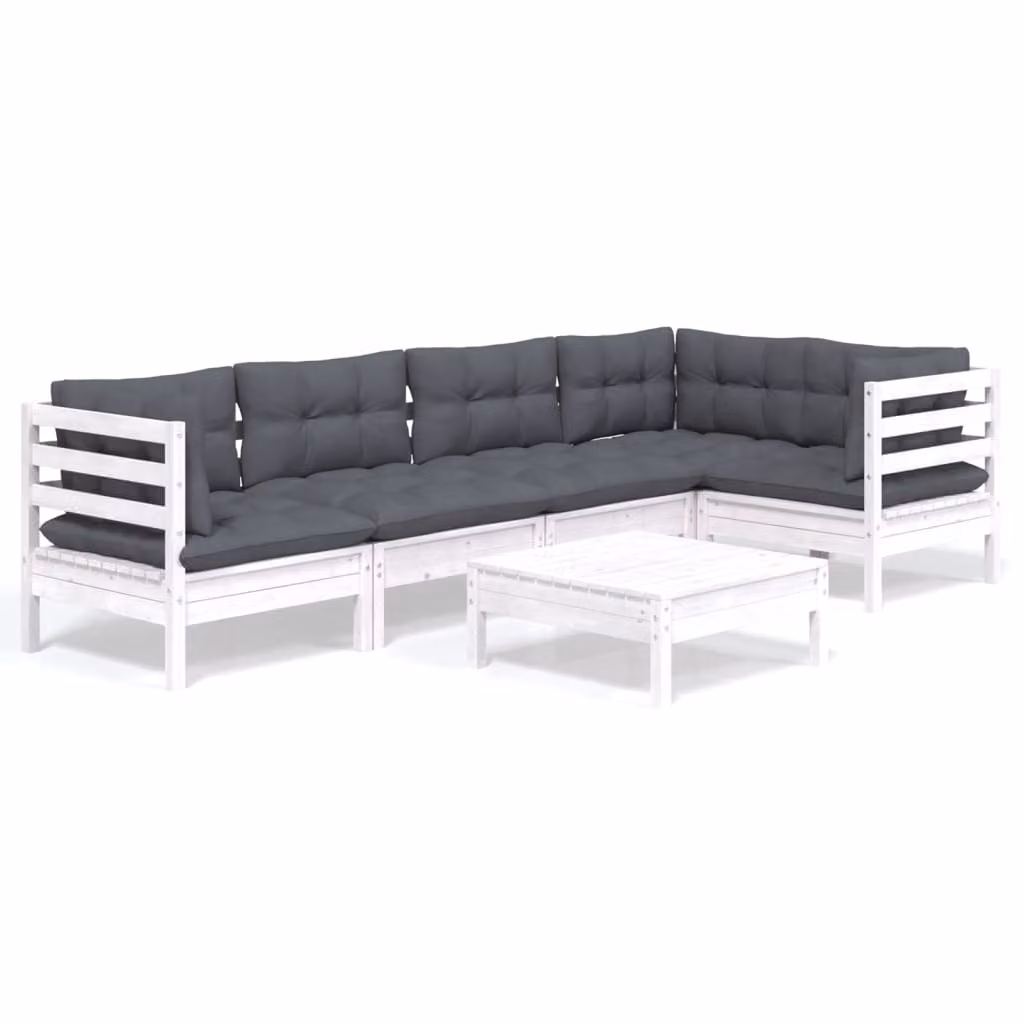 Set Divani da Giardino 6 pz con Cuscini Bianchi Legno di Pino