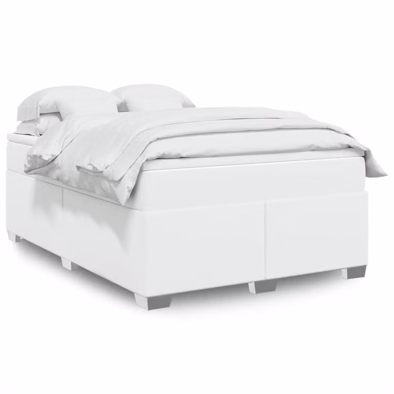 vidaXL Giroletto a Molle con Materasso Bianco in Similpelle L: 160 cm, P: 200 cm
