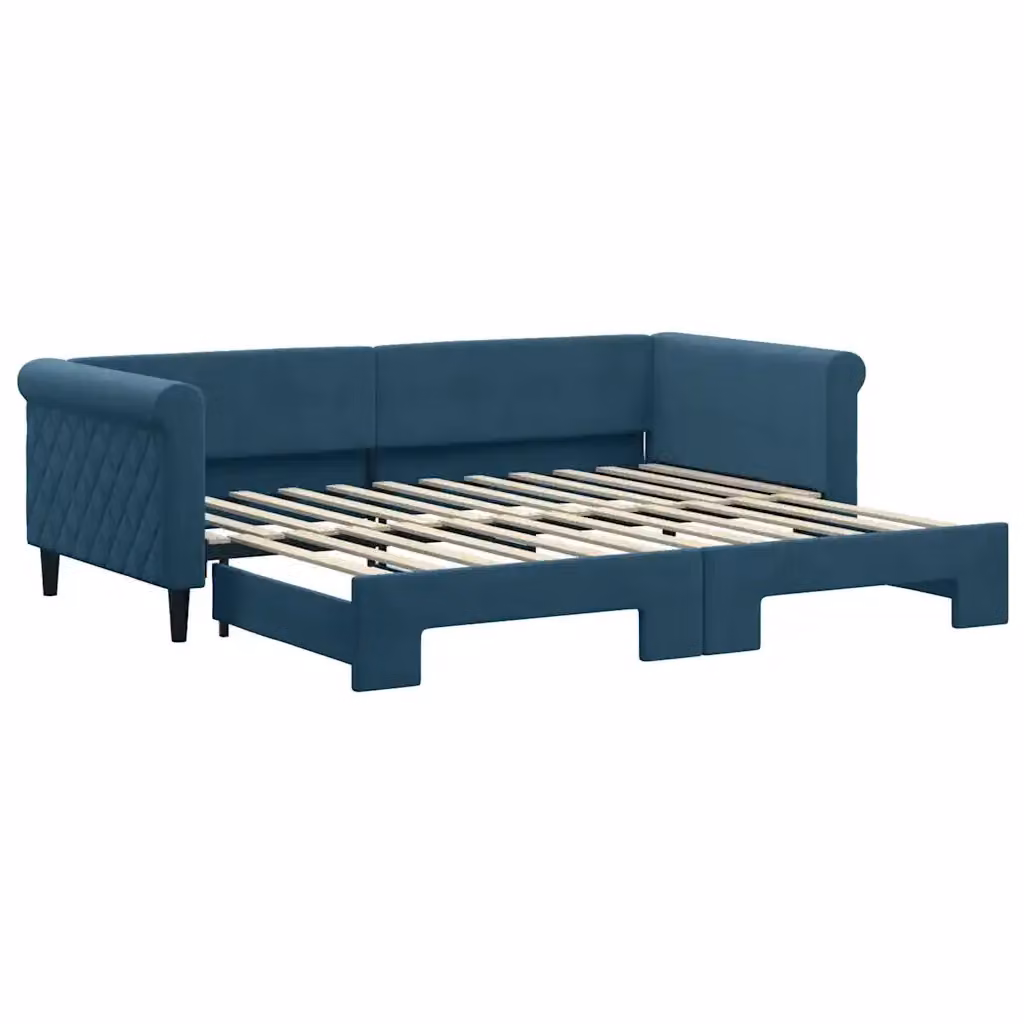 Divano Letto Moderno vidaXL in Velluto Blu con Letto Estraibile L/P/H: 229 x 90 x 68 cm – 2