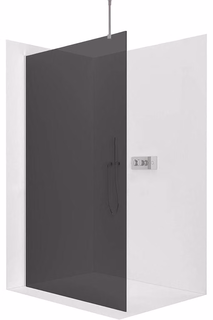 CERANO - Box doccia Walk-in Onyx Top Round L/P - 8 mm - montante rotondo - cromato, vetro grafite - 150x200 cm