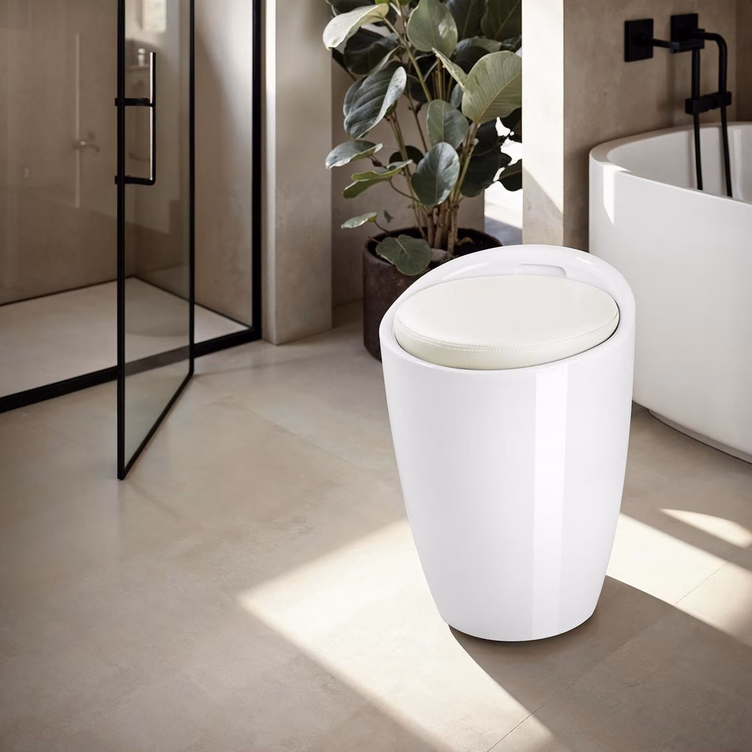 Sgabello contenitore bianco TecTake GmbH con rivestimento in ecopelle e struttura in plastica per bagno o cameretta dei bambini, H: 51.0 cm, L: 36.0 cm, P: 36.0 cm – 3