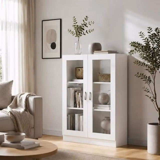 White Display Cabinet, 82.5x30.5x115 Cm, Made Of Engineered Wood