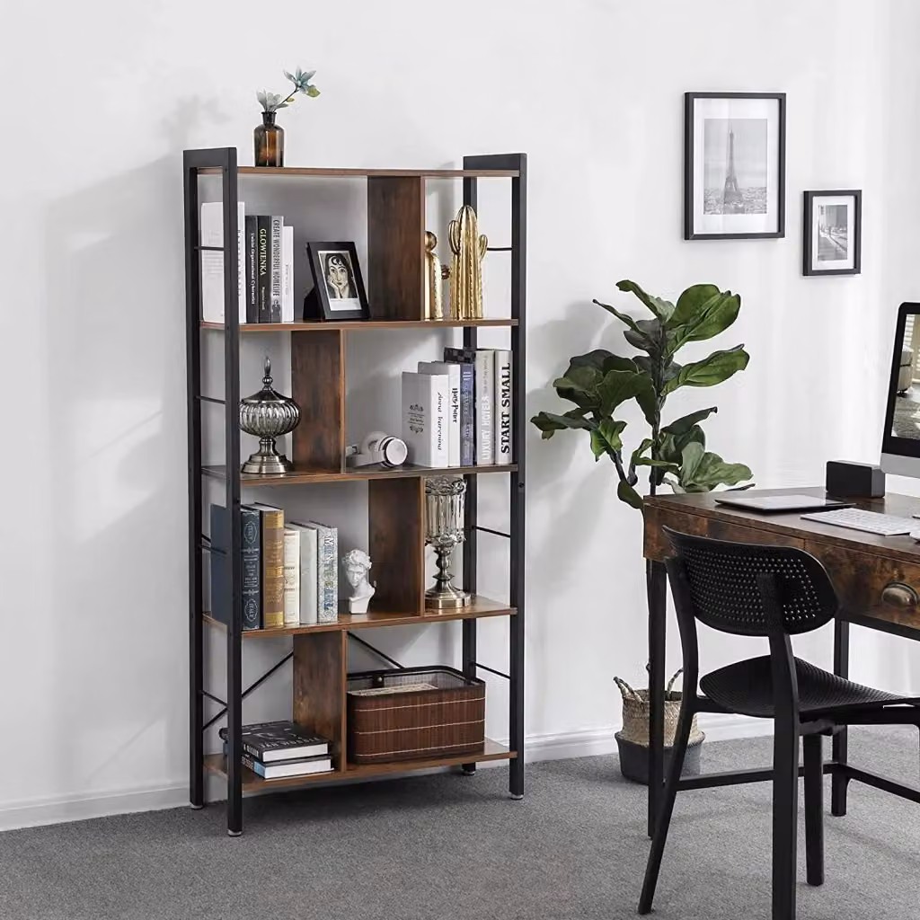 Libreria Valora LBC12BX in metallo e MDF marrone rustico con 5 ripiani L: 74,0 cm, P: 30,0 cm, H: 154,5 cm – 2