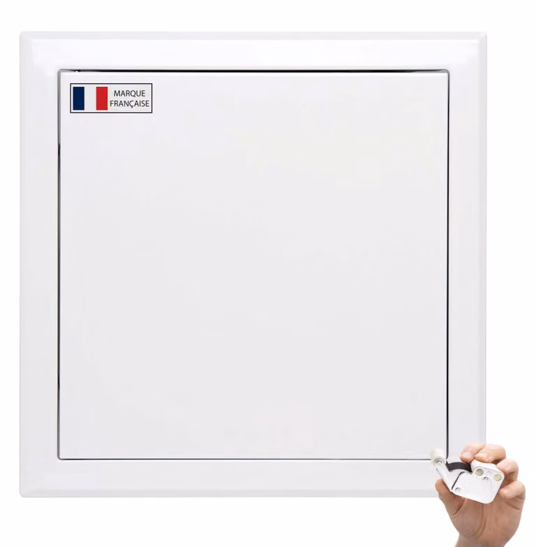 Griglia di aerazione 450x450 mm, acciaio bianco, chiusura di sicurezza, per soffitto/parete
