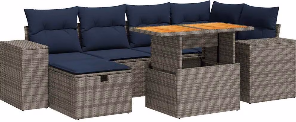 Set Divani Giardino 7 pz con Cuscini Marrone Polyrattan Acacia