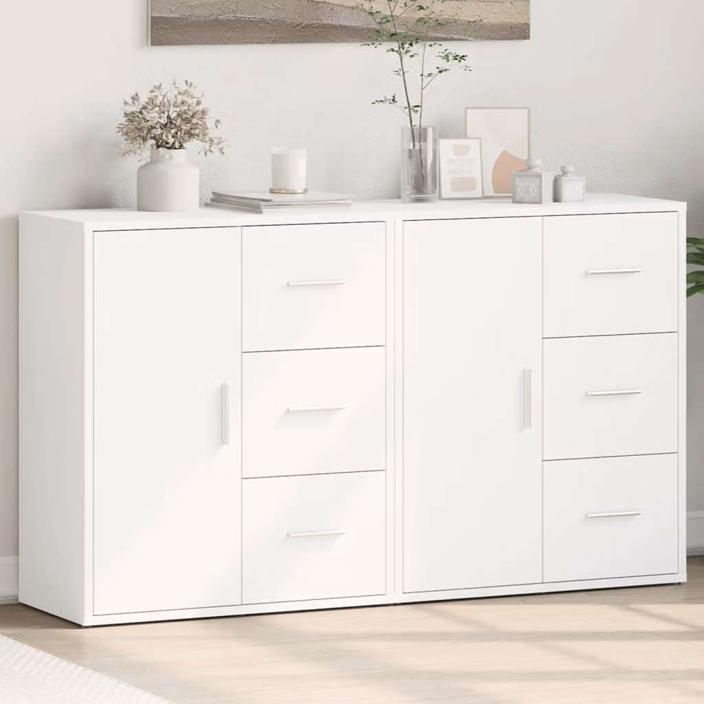 Set di 2 credenze bianche vidaXL in legno MDF per sala da pranzo, modello moderno a parete, L 60 cm x P 31 cm x H 70 cm