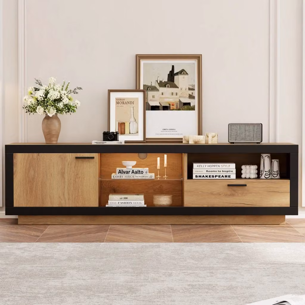 Mobile porta TV OKWISH moderno con LED RGB, 1 cassetto, 1 armadio e 3 vani aperti, L/P/H: 160 x 40 x 50 cm – 2