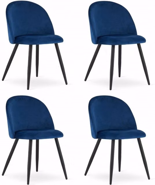 Set di 4 Sedie Bello in Velluto Blu Notte con Gambe Nere