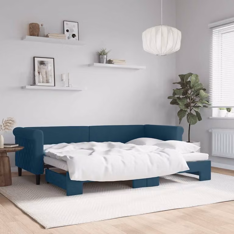vidaXL Divano Letto con Letto Estraibile in Velluto Blu L: 229 cm, P: 90 cm, H: 68 cm