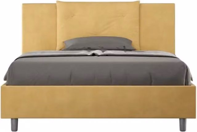 Letto matrimoniale francese con contenitore Appia Ityhome imbottito in microfibra colore giallo L/P/H: 140 x 210 x 110 cm