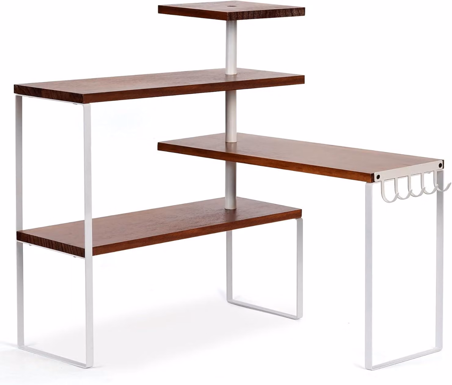 Scaffale angolare per cucina, con 4 ripiani, dotato di 5 ganci, organizer da pavimento