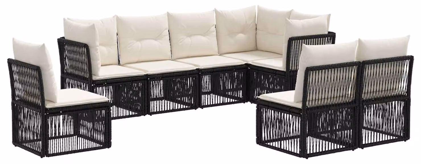 Set da giardino composto da 8 pezzi, colore nero, realizzato in rattan sintetico