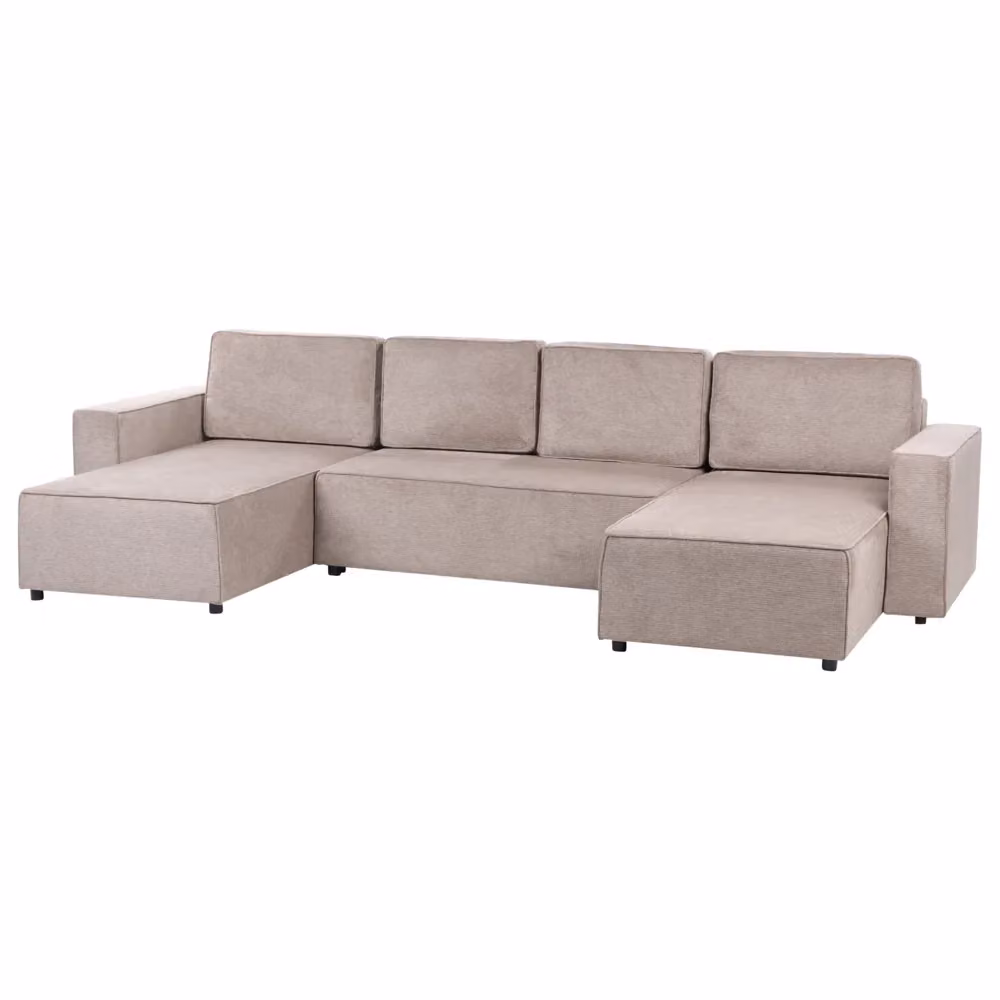 Divano letto a U Beliani in tessuto beige con funzione click-clack e coperture rimovibili L: 338 cm, P: 170 cm, H: 85 cm – 2