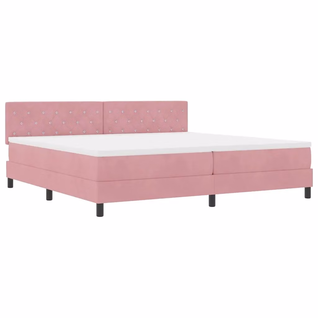 vidaXL Letto a Molle con Illuminazione LED e Testiera in Velluto Rosa, L/P: 200 x 200 cm – 2
