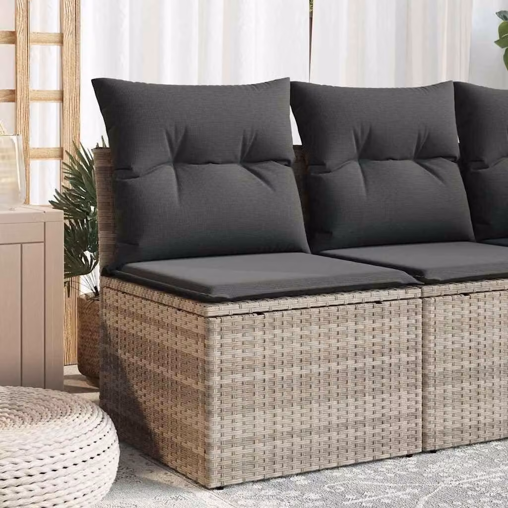 Panca da giardino resistente alle intemperie con cuscino, color grigio chiaro