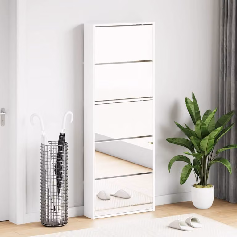 Scarpiera vidaXL con specchio bianco lucido a parete L: 63 cm, P: 17 cm, H: 169,5 cm
