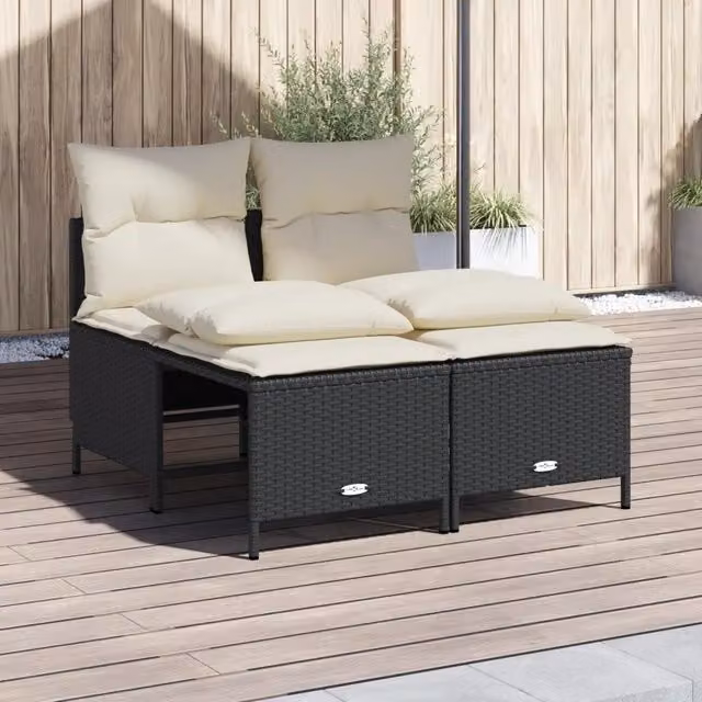 Set di Divani da Giardino a L con Poltrona e Ottoman vidaXL, Colore Bianco e Nero, con Cuscini Inclusi e Rivestimenti Rimovibili – 1