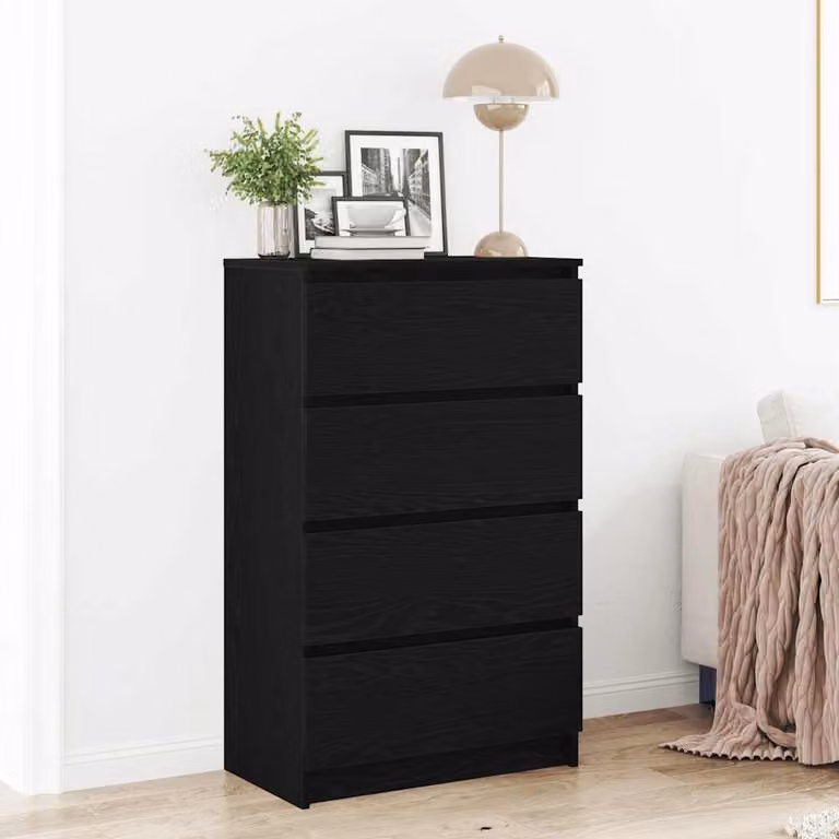 Credenza vidaXL in legno multistrato e MDF, colore nero opaco, L 60 cm x P 35 cm x H 98,5 cm