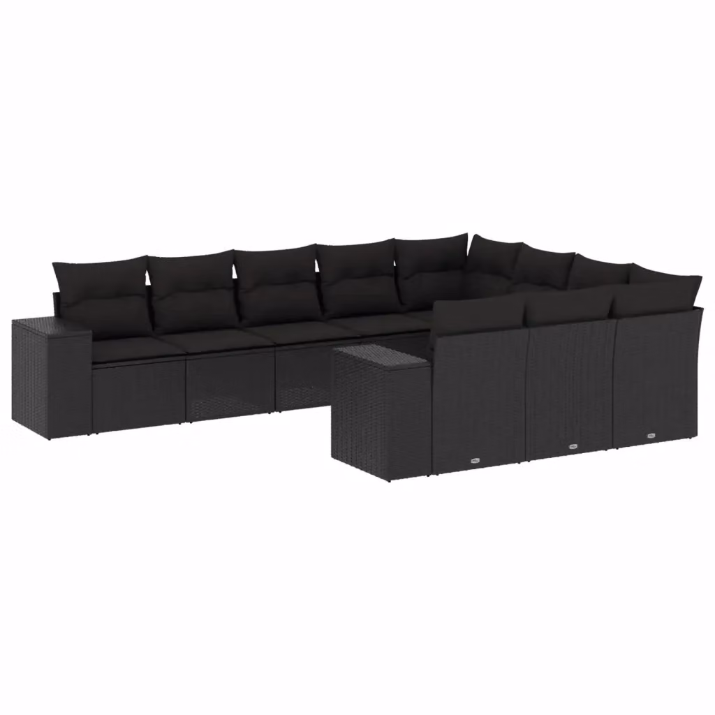 Set di Divani da Giardino vidaXL in Polyrattan Nero con Cuscini Imbottiti e Rivestimenti Rimovibili – 2