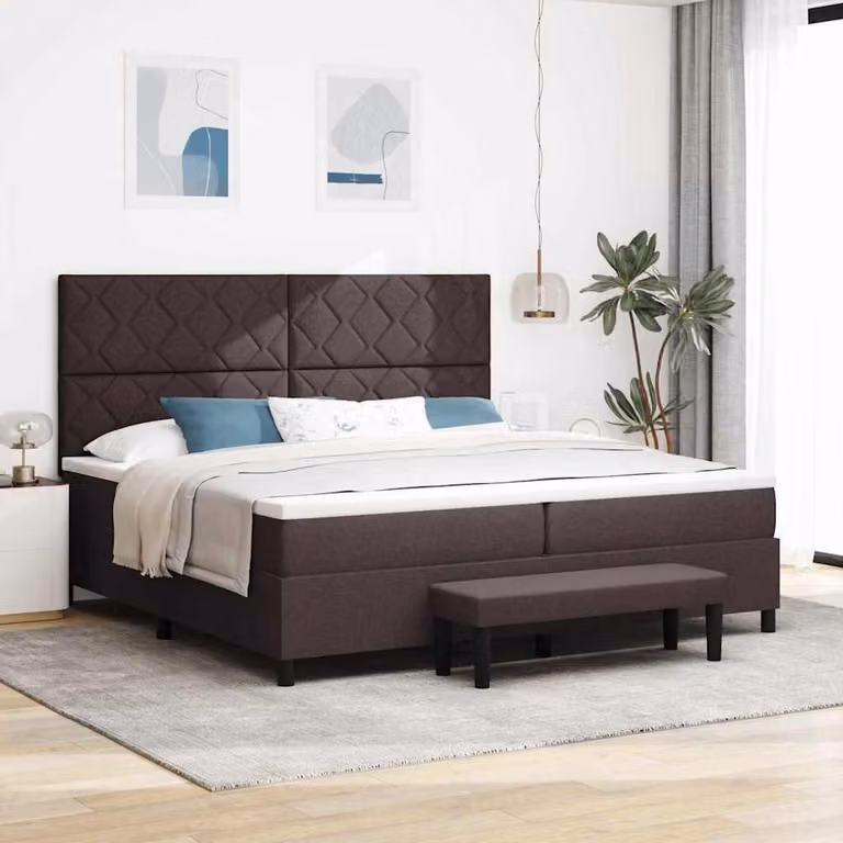 Maison Exclusive - Letto boxspring con testiera, marrone scuro, 200 x 200 cm, rivestimento in tessuto