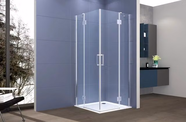 Box doccia angolare 100x100 cm apertura due ante battenti H200 cm cristalli trasparente 6mm profilo CROMATO GIOIA