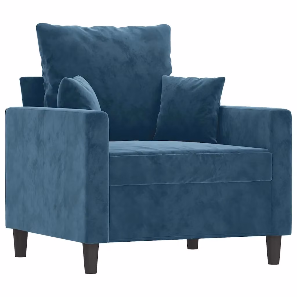 Poltrona moderna in velluto blu vidaXL con struttura in metallo e braccioli – 2