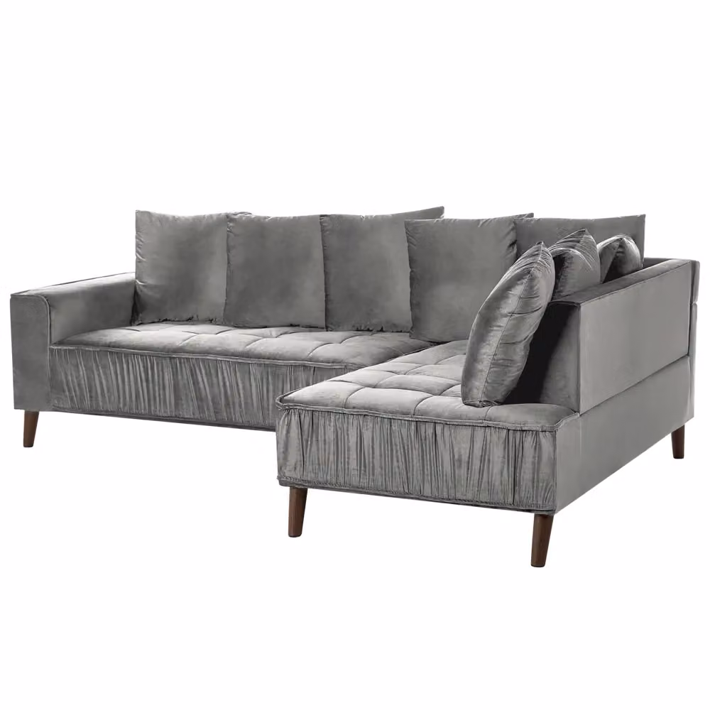 Divano ad angolo BELIANI in velluto grigio con cuscini e gambe in metallo e legno L 231 x P 152 x H 79 cm – 2