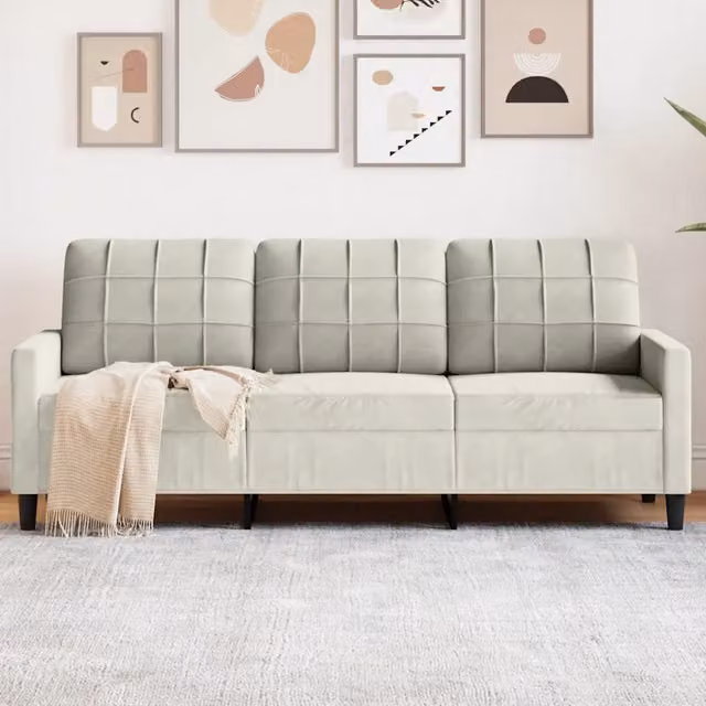 Divano a 3 posti moderno vidaXL in velluto beige con struttura in metallo per il tuo soggiorno L: 197 cm, P: 80 cm, H: 77 cm