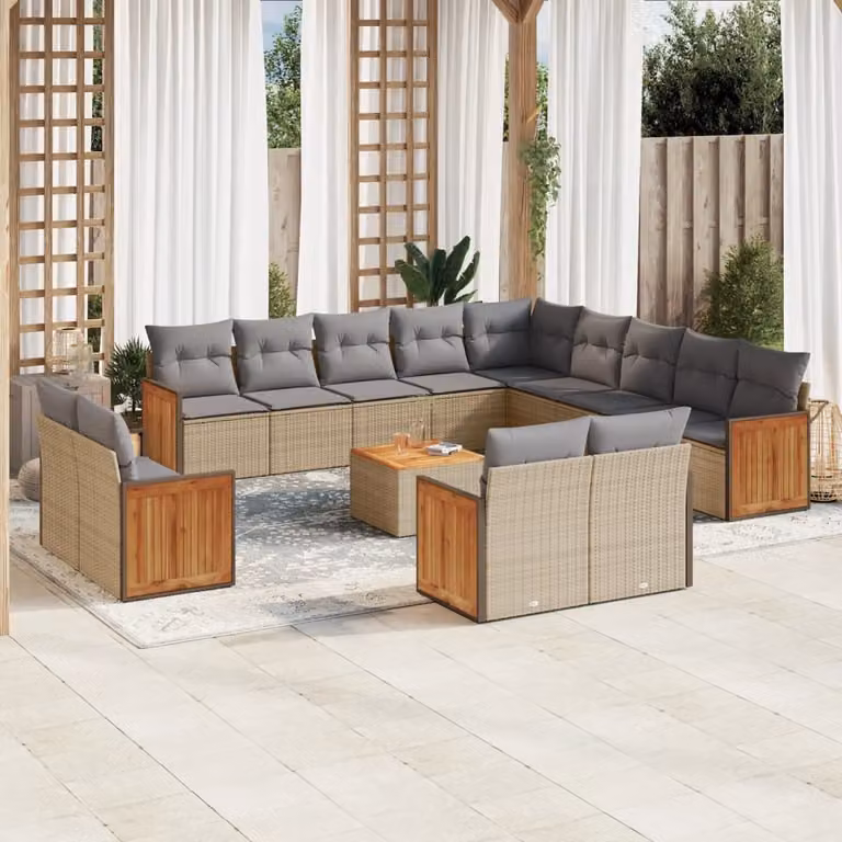 Maison Exclusive - Set Divani da Giardino 14pz con Cuscini in Polyrattan Beige