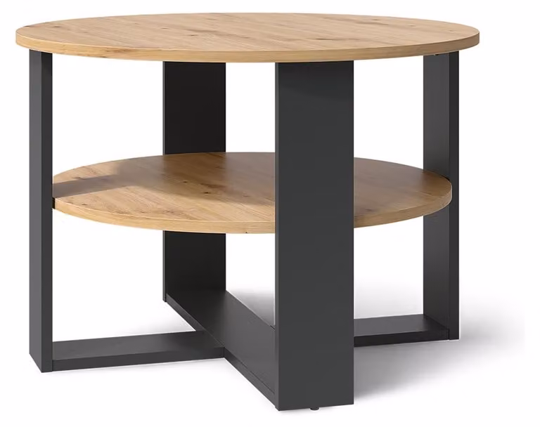 Tavolino da salotto Vicco Romeo Antracite/Rovere artigianale 68 x 68 cm, Model 62734