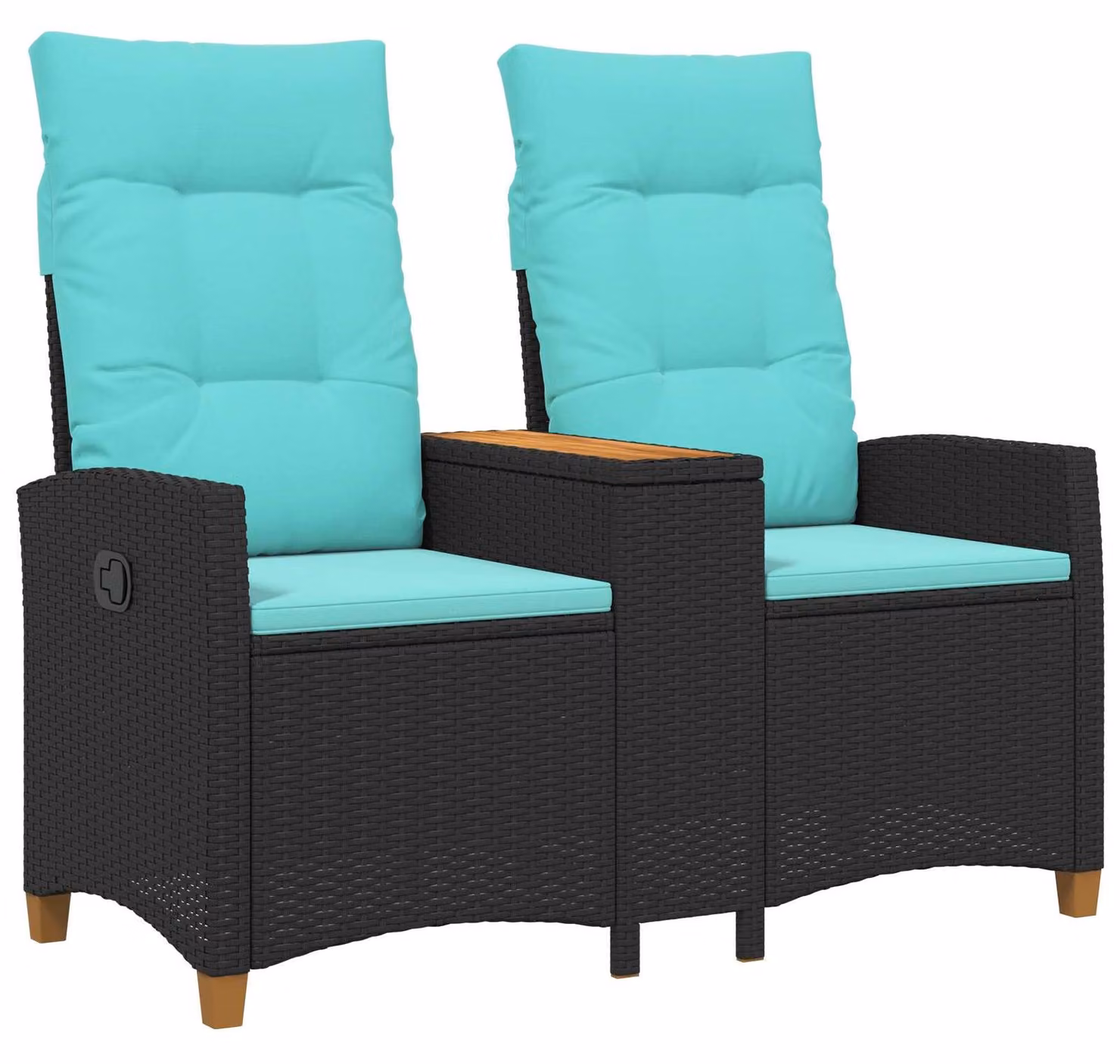 Panchina reclinabile con tavolo Nero e Turchese polyrattan