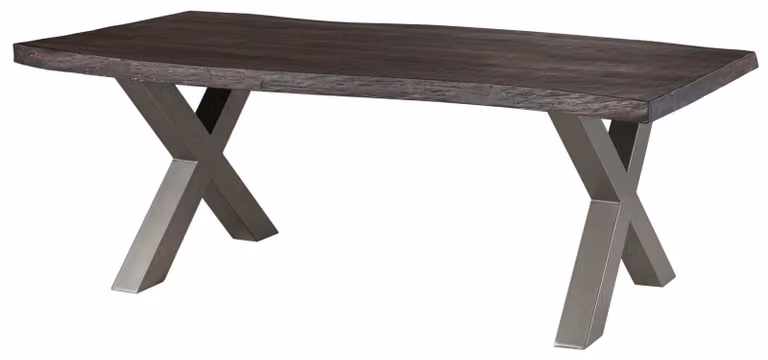 MASSIVMOEBEL24 | FREEFORM 5 tavolo da pranzo in legno di mango - verniciato grigio / gambe in ferro X argento matt 220x100