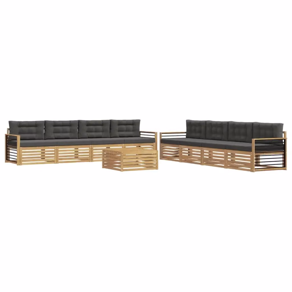 Set di mobili da giardino vidaXL composto da divano a 3 posti, poltrone e tavolino da caffè in legno di acacia con cuscini bianchi e antracite – 2