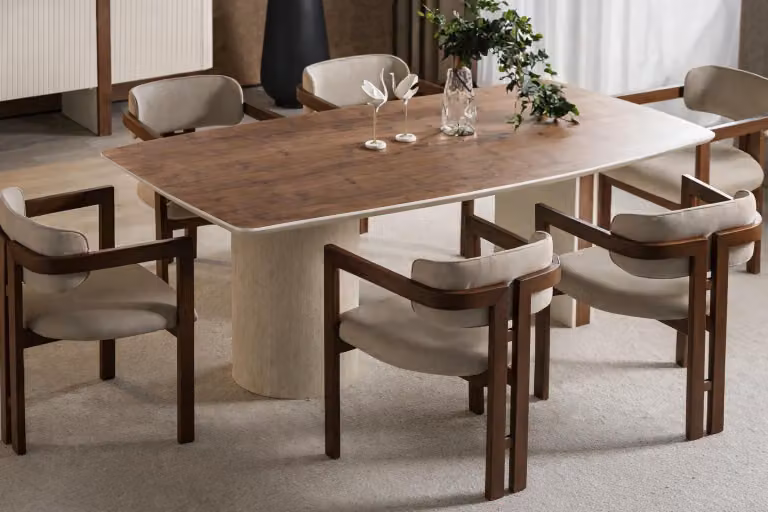 Elegante tavolo da pranzo con 6 sedie di design in MDF per ambienti moderni