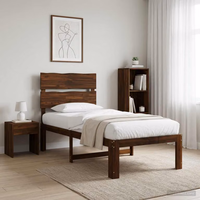 Letto Singolo con Testiera vidaXL ROSTOCK in Legno di Acacia Marrone Scuro L/P/H: 200 x 90 x 140 cm