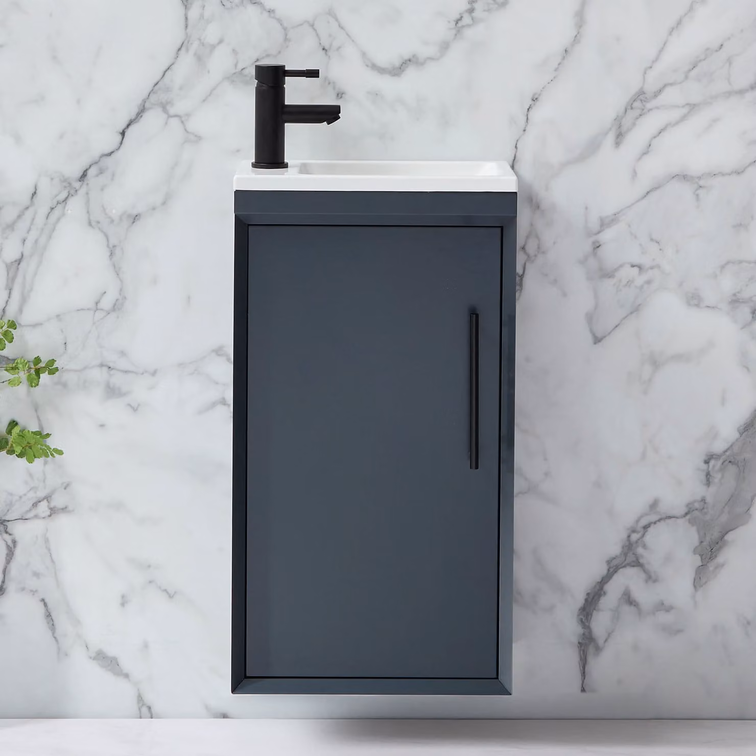 Mobile Bagno Sospeso Antracite 400mm con Lavabo e Maniglia con Barra a T Nera - Edge
