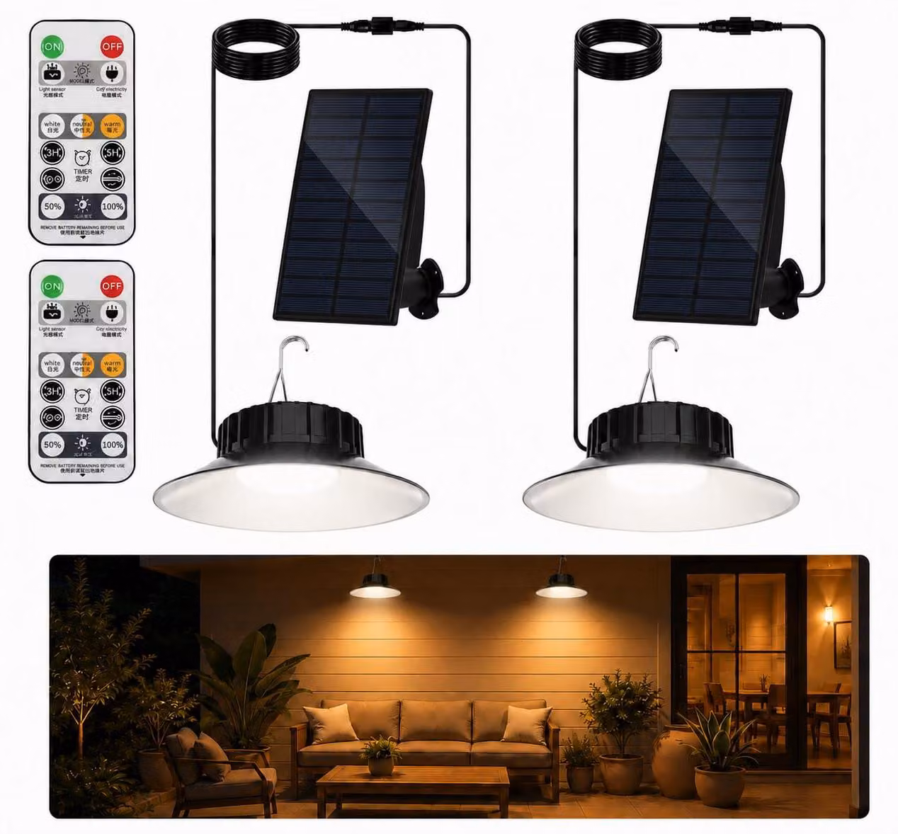 Lampada a sospensione solare, set da 2, 3 colori, grado di protezione IP65, con telecomando