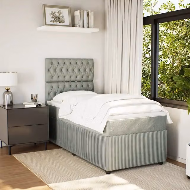 Giroletto a molle con materasso vidaXL in velluto grigio chiaro e bianco L/P/H: 200 x 80 x 150,5 cm