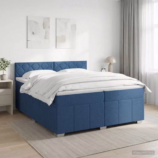 Letto box spring con materasso blu e bianco vidaXL con base a sollevamento e molle a tasche L/P/H: 200 x 200 x 88 cm