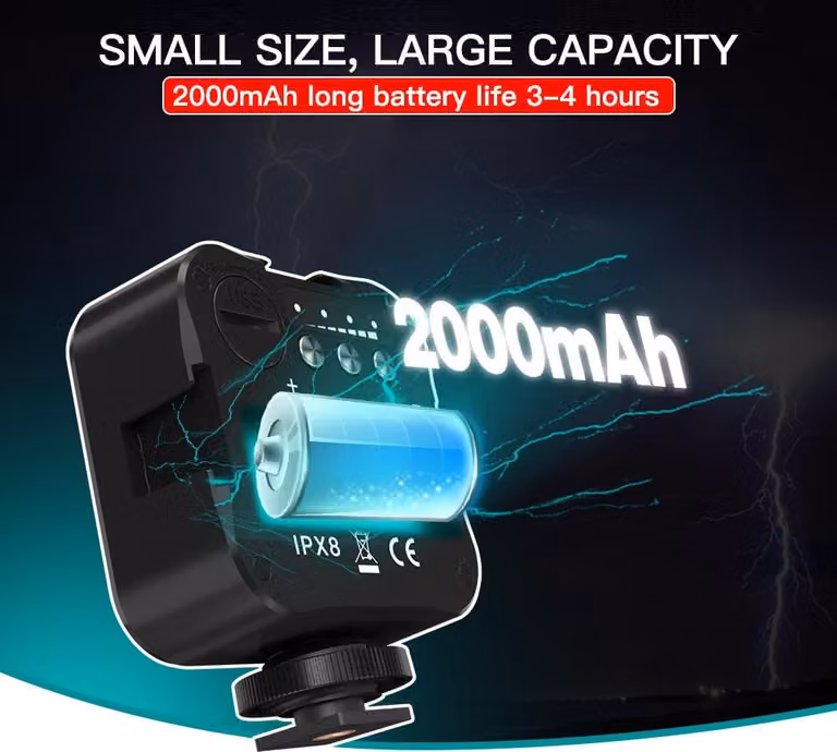 luce video RGB LED impermeabile da 30 m/98 piedi, mini telecamera portatile, temperatura di colore 5500 K, luminosità dimmerabile con slitta fredda, vite da 1/4 di pollice per registrazione live stream su treppiede, fotografia subacquea