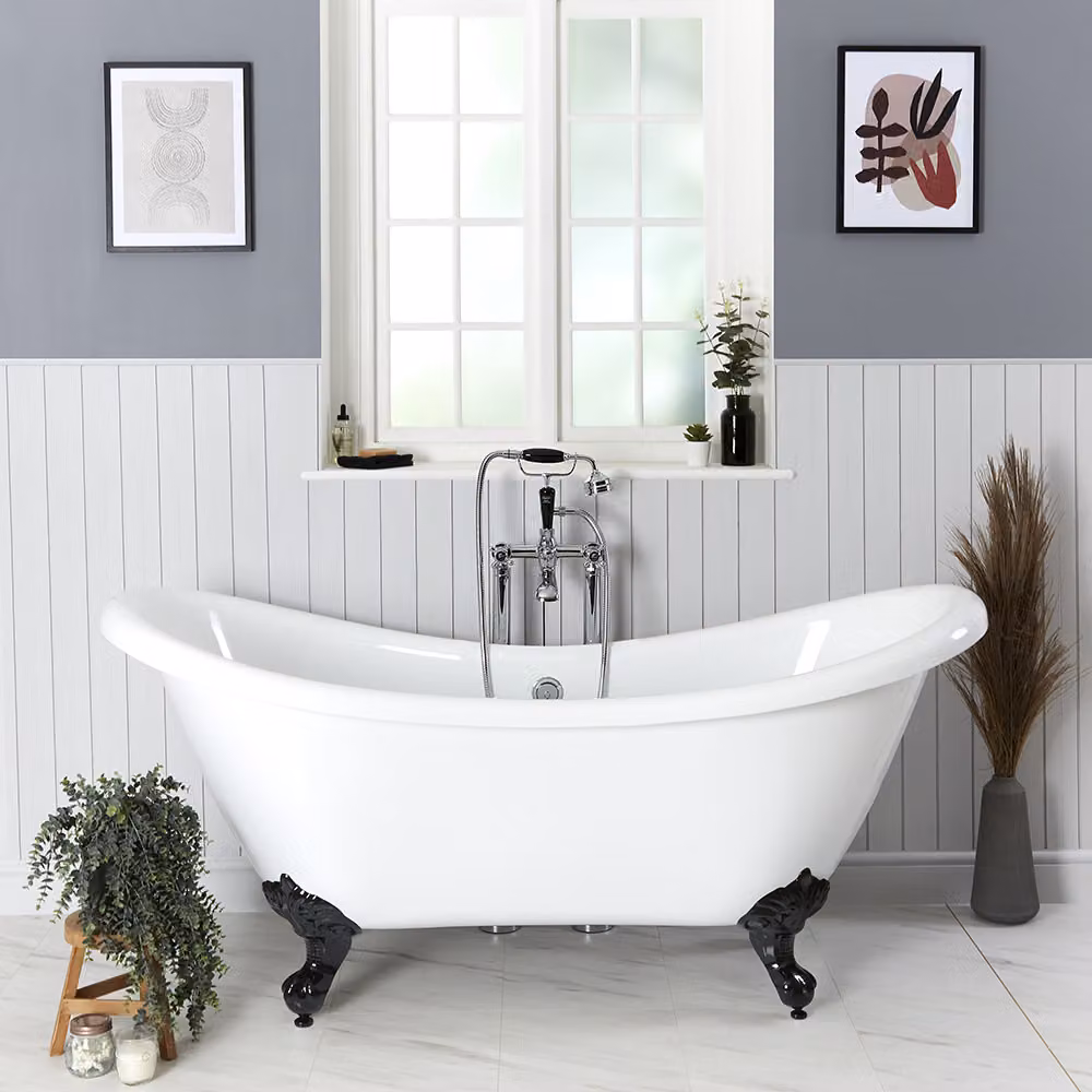 Vasca da Bagno Centro Stanza Classica in Acrilico 1750 x 730mm con Piedini Tradizionali Neri - Legend