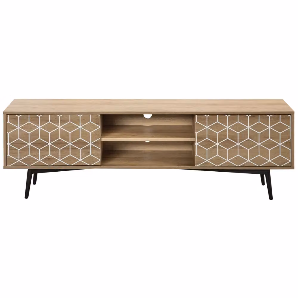 Mobile TV BELIANI in stile scandinavo color marrone con armadi e scaffale aperto, L: 160 cm, P: 40 cm, H: 50 cm – 2