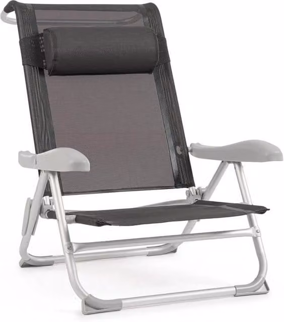 Set di 6 Spiaggine Pieghevoli Bizzotto Tropicana in Textilene Grigio Antracite con Poggiatesta Regolabile e Struttura in Alluminio Verniciato a Polvere
