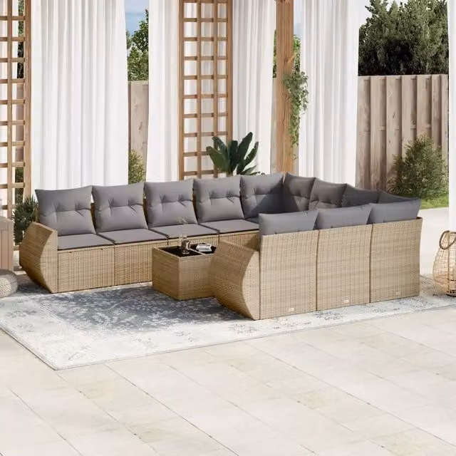 vidaXL Set Divani da Giardino 11 pz in Polyrattan con Cuscini Beige e Grigio per Terrazza e Giardino