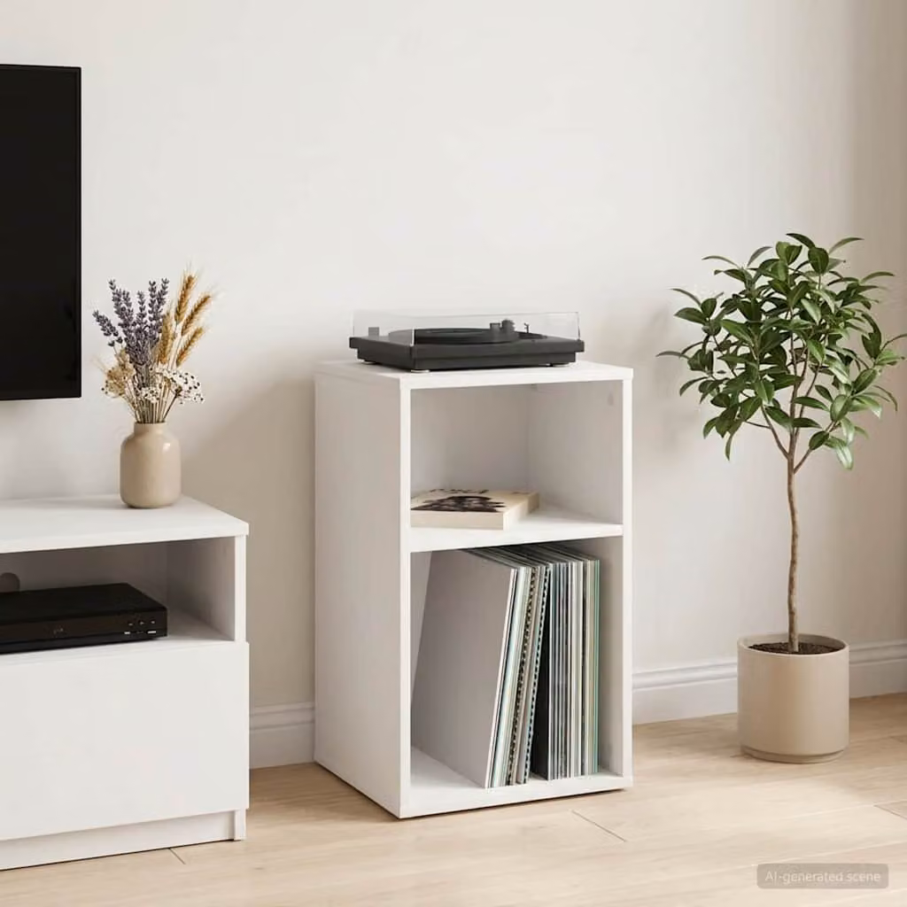 vidaXL Mobile porta vinili Bianco in legno ingegnerizzato L: 38 cm, P: 33 cm, H: 61 cm